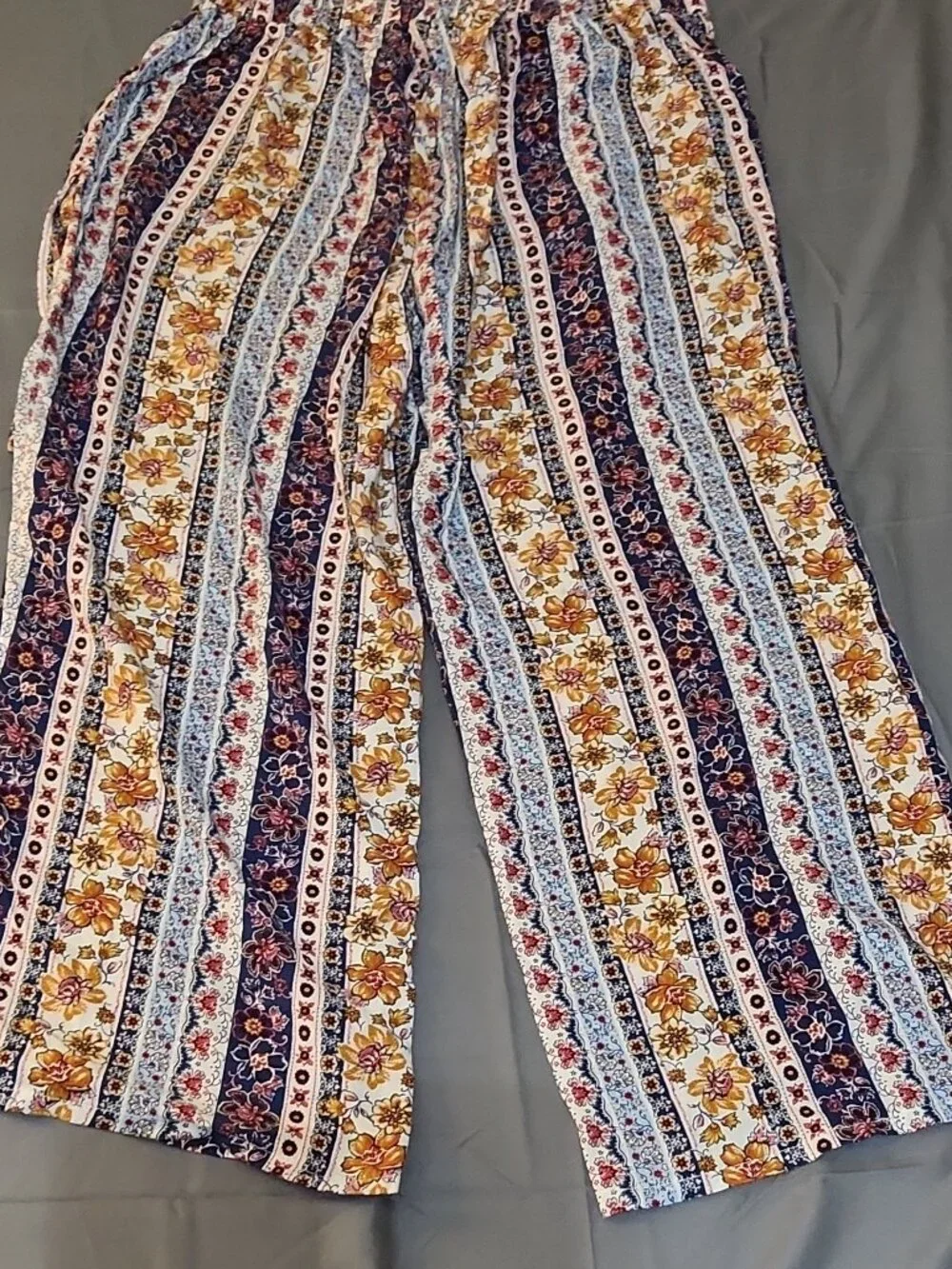 Joe Benbasset Women’s XL Floral Wide Leg Pants Multicolor Rayon Elastic Waist